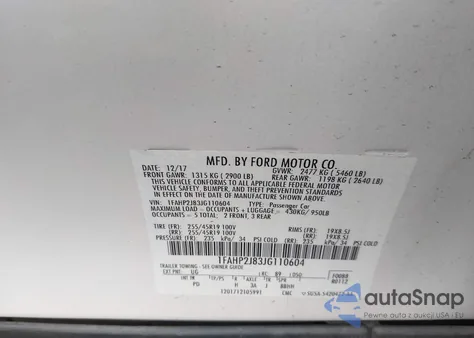 2018 Ford Taurus Limited z USA, uszkodzony, nr VIN 1FAHP2J83JG110604